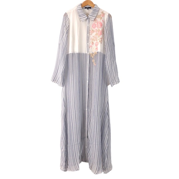Andree By Unit Boho Floral Embroidered Striped Duster Button Down Jacket - Picture 1 of 6